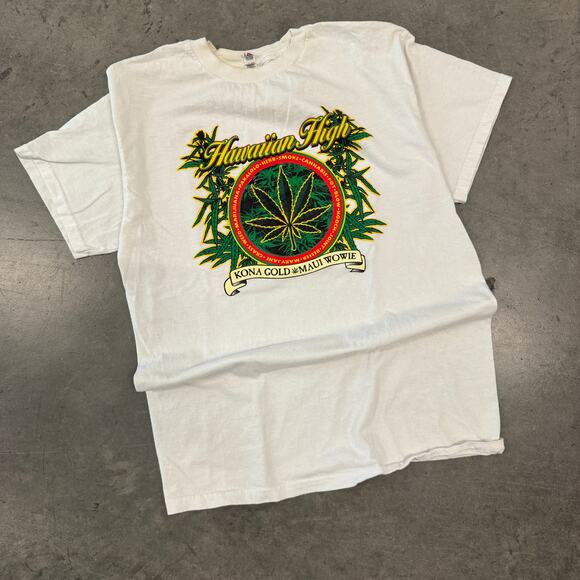 Vintage Y2K Maui Wowie Weed Marijuana Chronic White Graphic Funny Tee Adult M - Picture 1 of 5